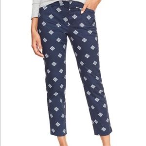 Gap Slim City Blue & White Geo Floral Print Khakis NWOT